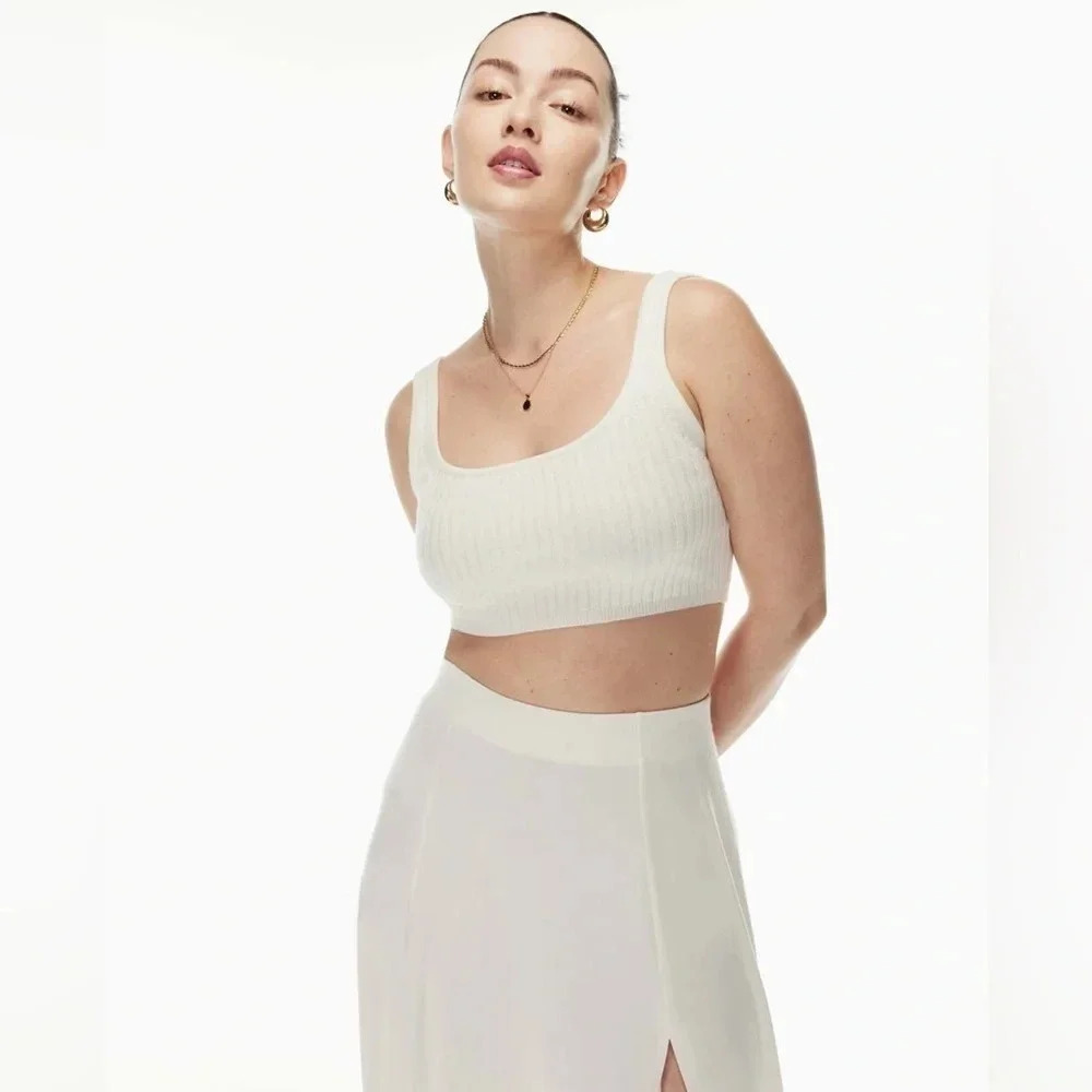 Aritzia Wilfred Manila Merino  Wool Cropped Ribbed Tank | Size XS Black